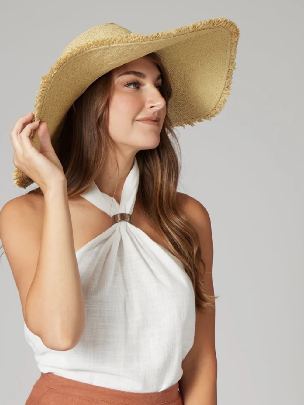 San Diego Hat Company Natural Straw Wide Brim Frayed Edge Sun Hat